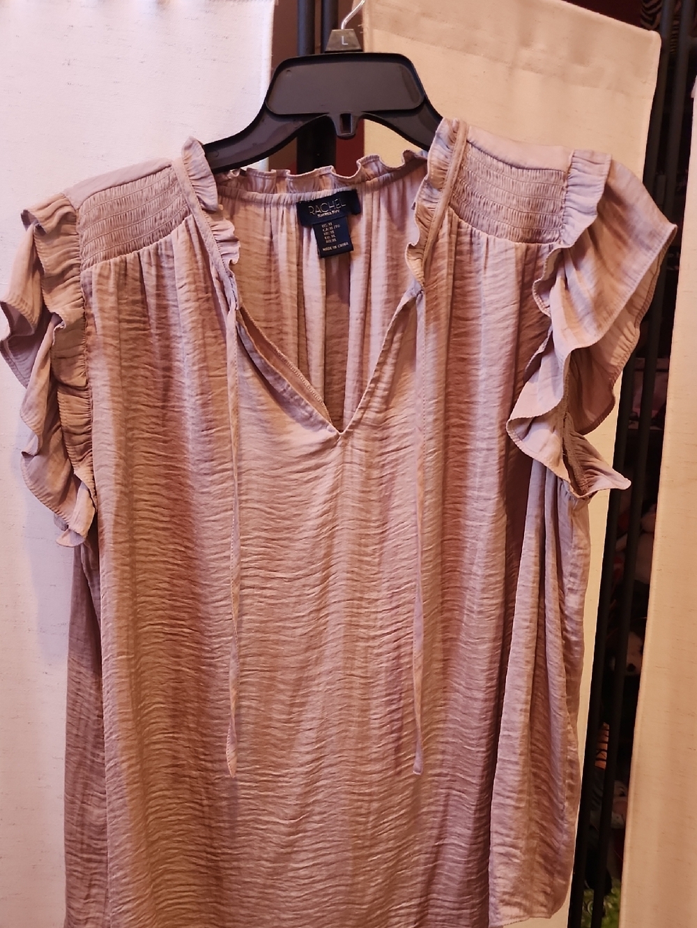 RACHEL Rachel Roy Mauve Pink Ruffle Sleeve V-Neck Blouse
